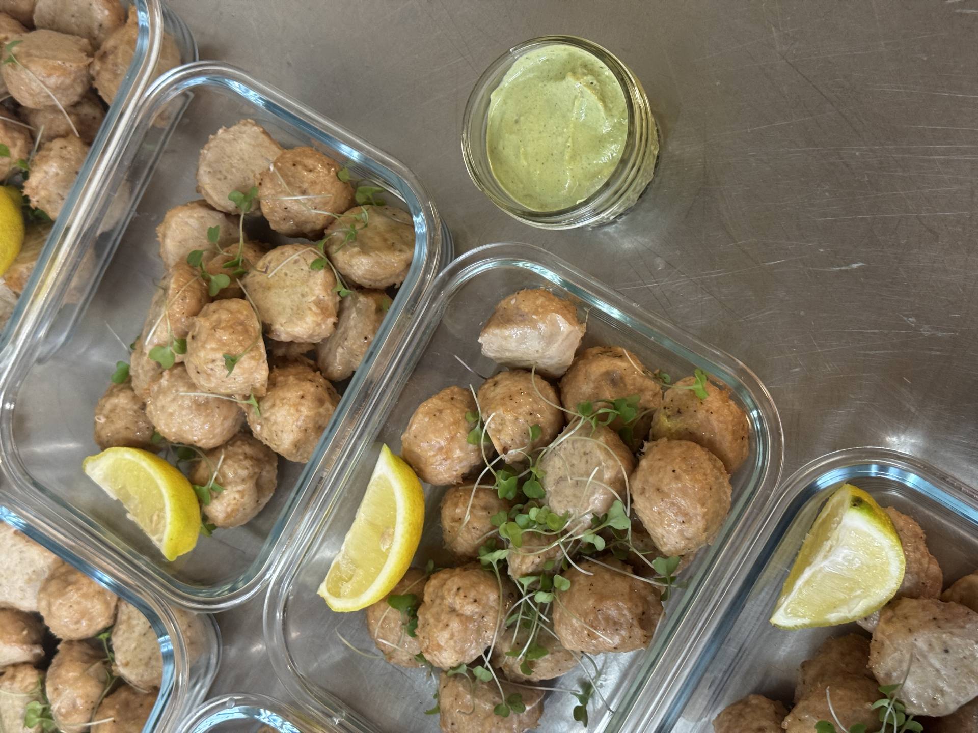 Lemon Chicken Meatballs with Green Goddess Sauce