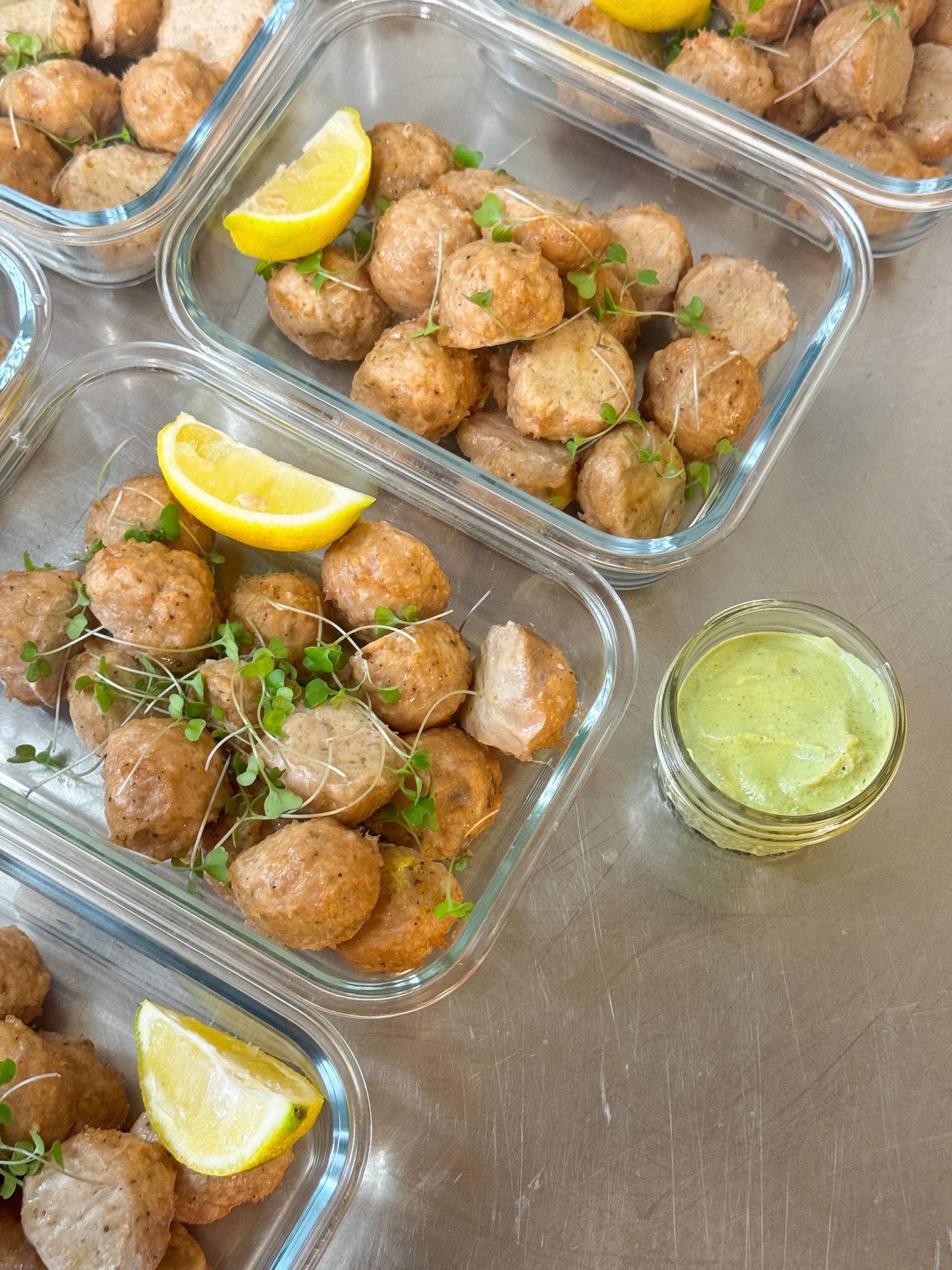 Lemon Chicken Meatballs with Green Tahini Sauce